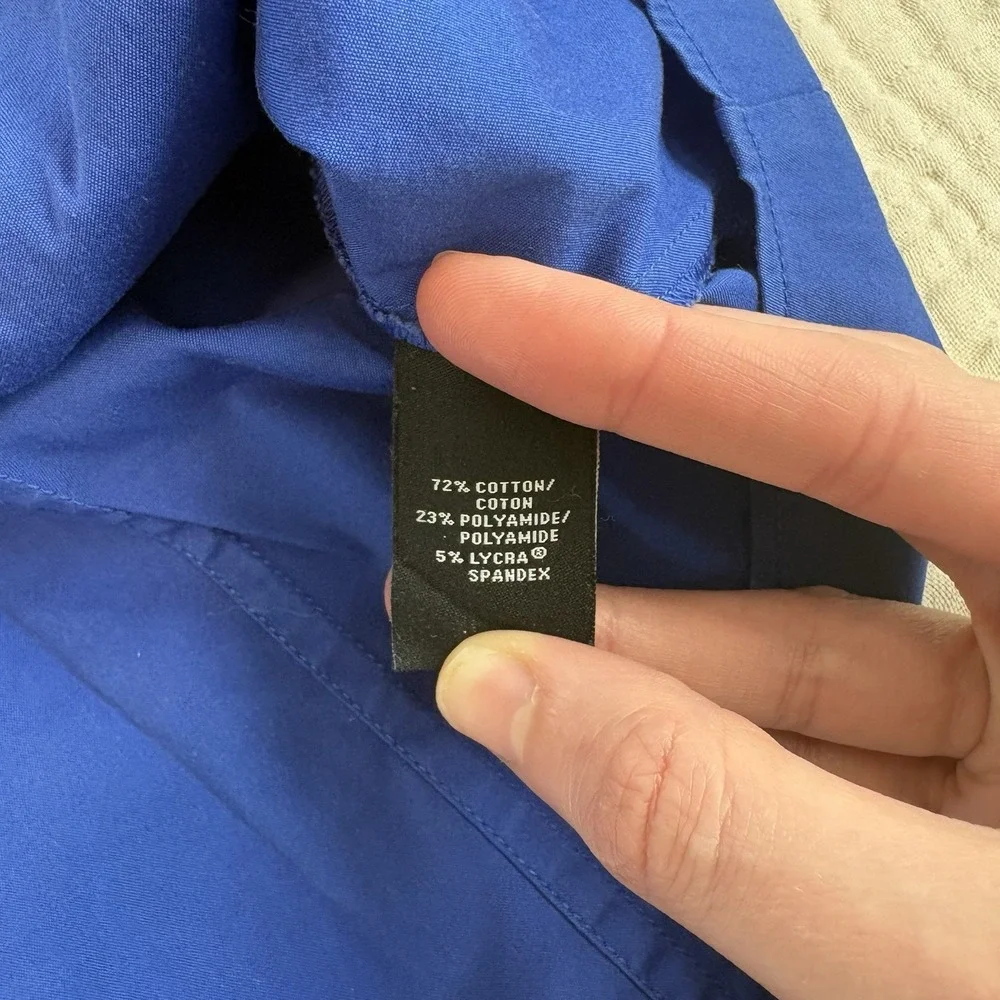 Lafayette 148 New York Shirt Womens 14 Blue Button Front Short Sleeve Career - Picture 6 of 10